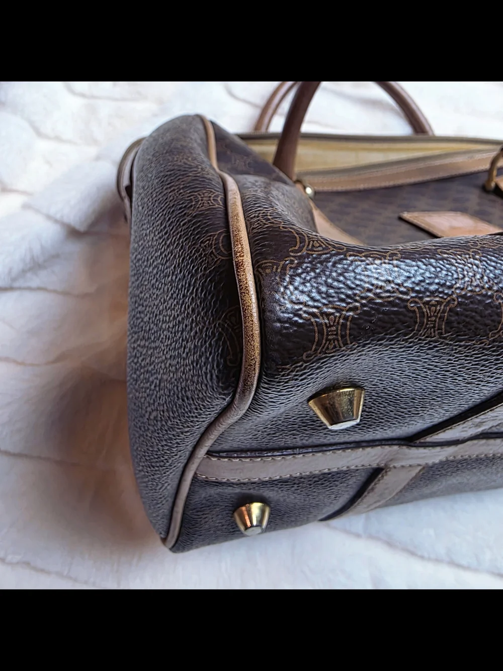 Celine Brown Macadam Canvas Satchel with Tan Leather Trim - Picture 14 of 15